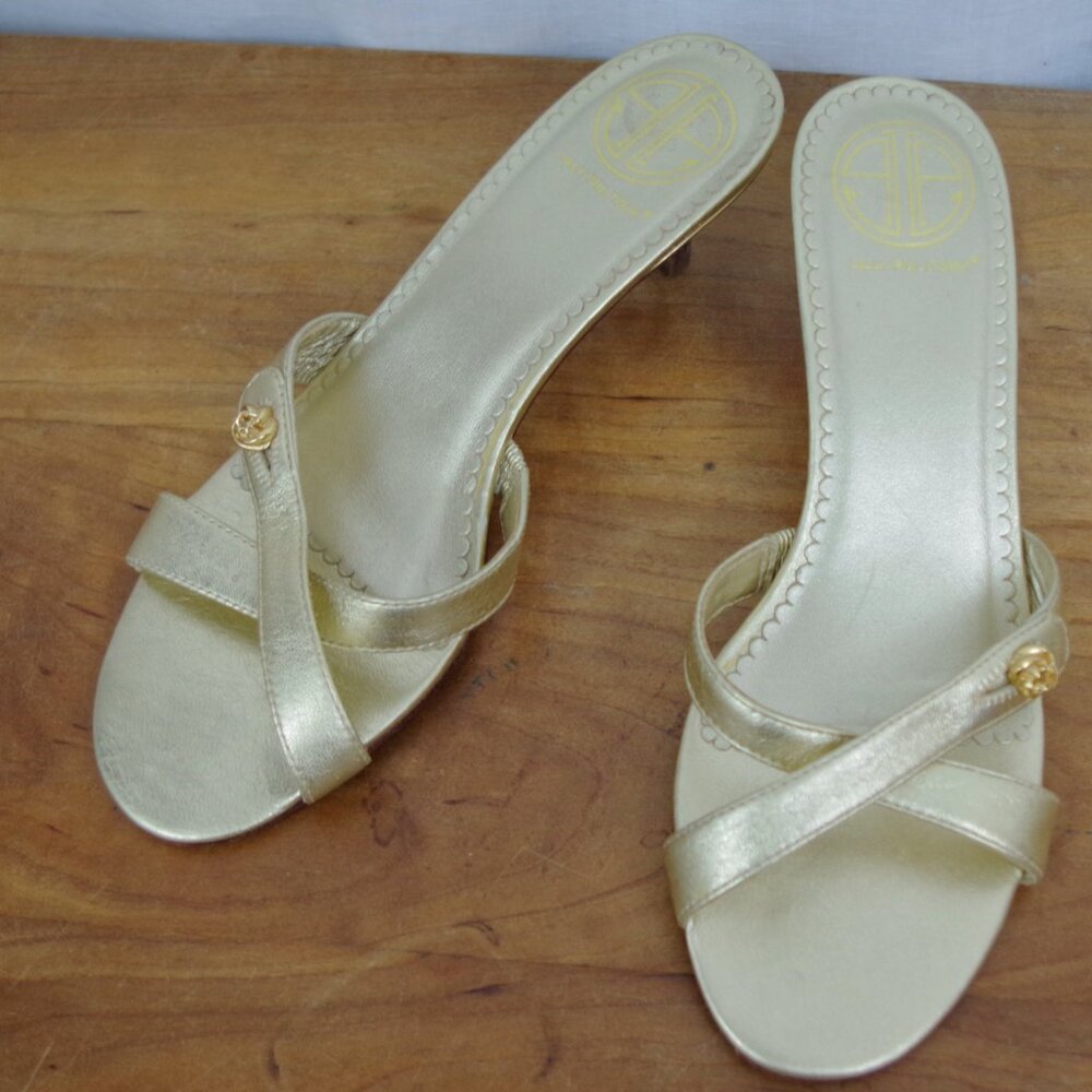 Lilly Pulitzer Via Palm Beach Gold Leather Sandal Heels Size 7M